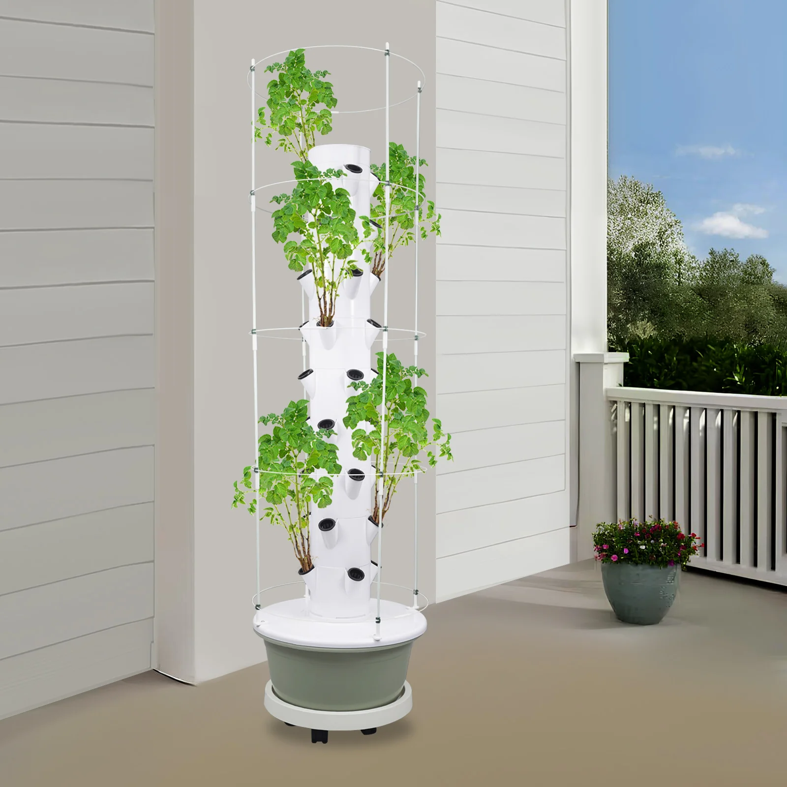 9 Tiers 30L 36-Plant ABS Hydroponic Indoor Growing Tower Vertical Garden Kit W/ Climbing Trellis For Balconies, Gardens, Farms