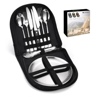 10/20 Piece Stainless Steel Outdoor Cutlery Set Storage Utensils Picnic Portable Set Stainless Steel Plates