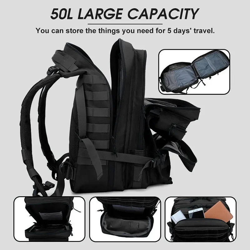 30L/50L Women Men Backpack Sport Trekking Hunting Nylon Rucksack Military Hiking Bag Navy Blue Pink Camouflage Tactical Backpack - Image 4