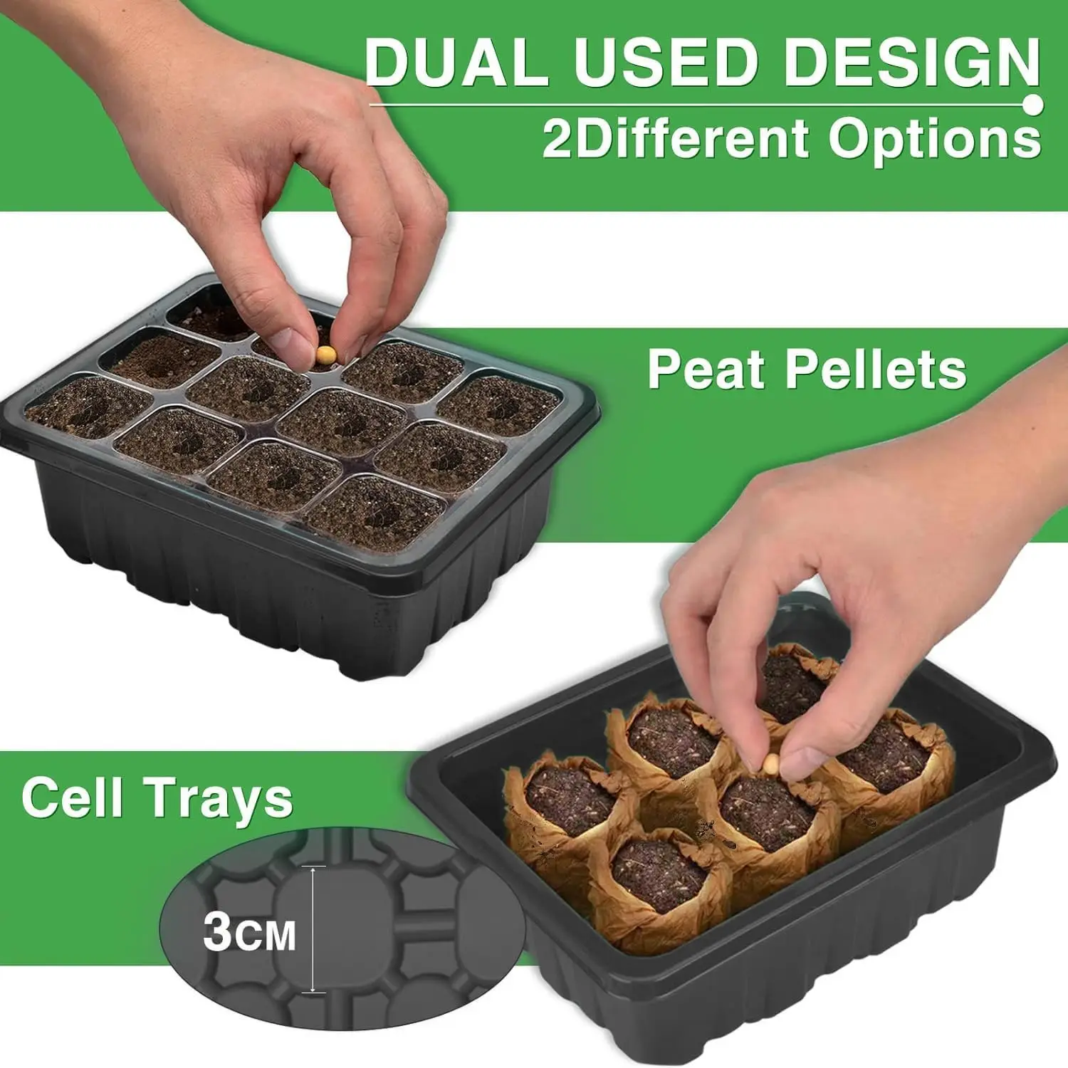 4/6 Packs Full Spectrum Seed Starter Tray with Plant Light Elevated Seedling Starter Trays With Humidity Domes Clear Cell Tray - Image 5