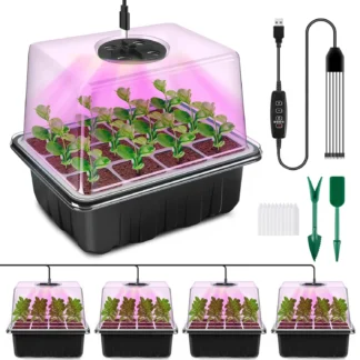 4/6 Packs Full Spectrum Seed Starter Tray with Plant Light Elevated Seedling Starter Trays With Humidity Domes Clear Cell Tray
