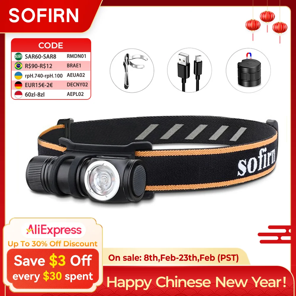 Sofirn HS10 USB C Rechargeable Mini 16340 Headlamp 1100lm LH351D 90CRI Angle Flashlight TIR Optics with Magnet Tail 2 Groups