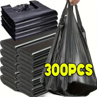 10/300PCS Black Disposable Garbage Bag Durable Handheld Vest Garbage Bag Kitchen Bedroom Toilet Household Storage Tools
