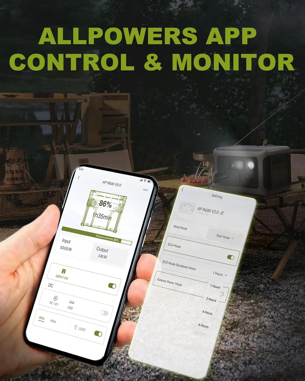 ALLPOWERS Portable Power Station R600, 299Wh LiFeP04 Battery with 2x 600W (1200W Surge) AC Outlets for Outdoor Camping RV Home - Image 3