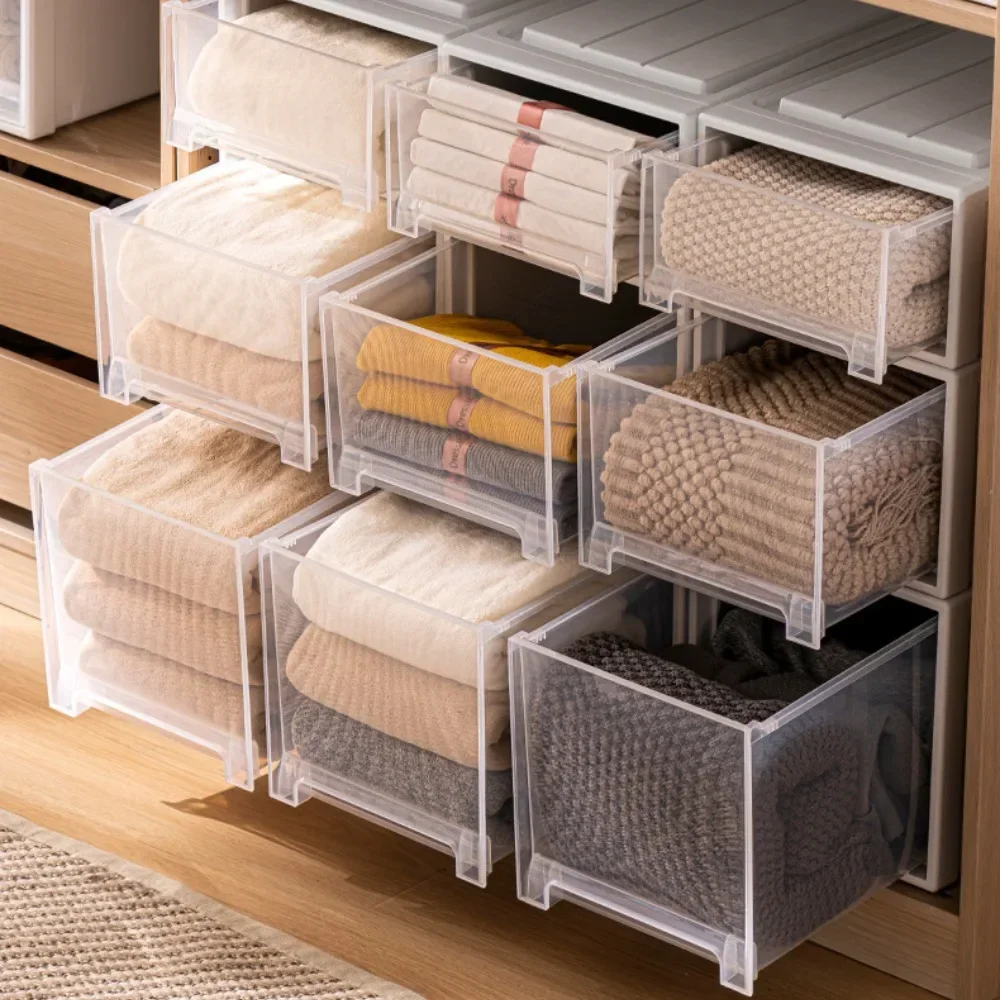 Wardrobe Storage Box High-capacity Drawer Style Stackable Container Transparent Plastic Containers for Household Use Storage - Image 4