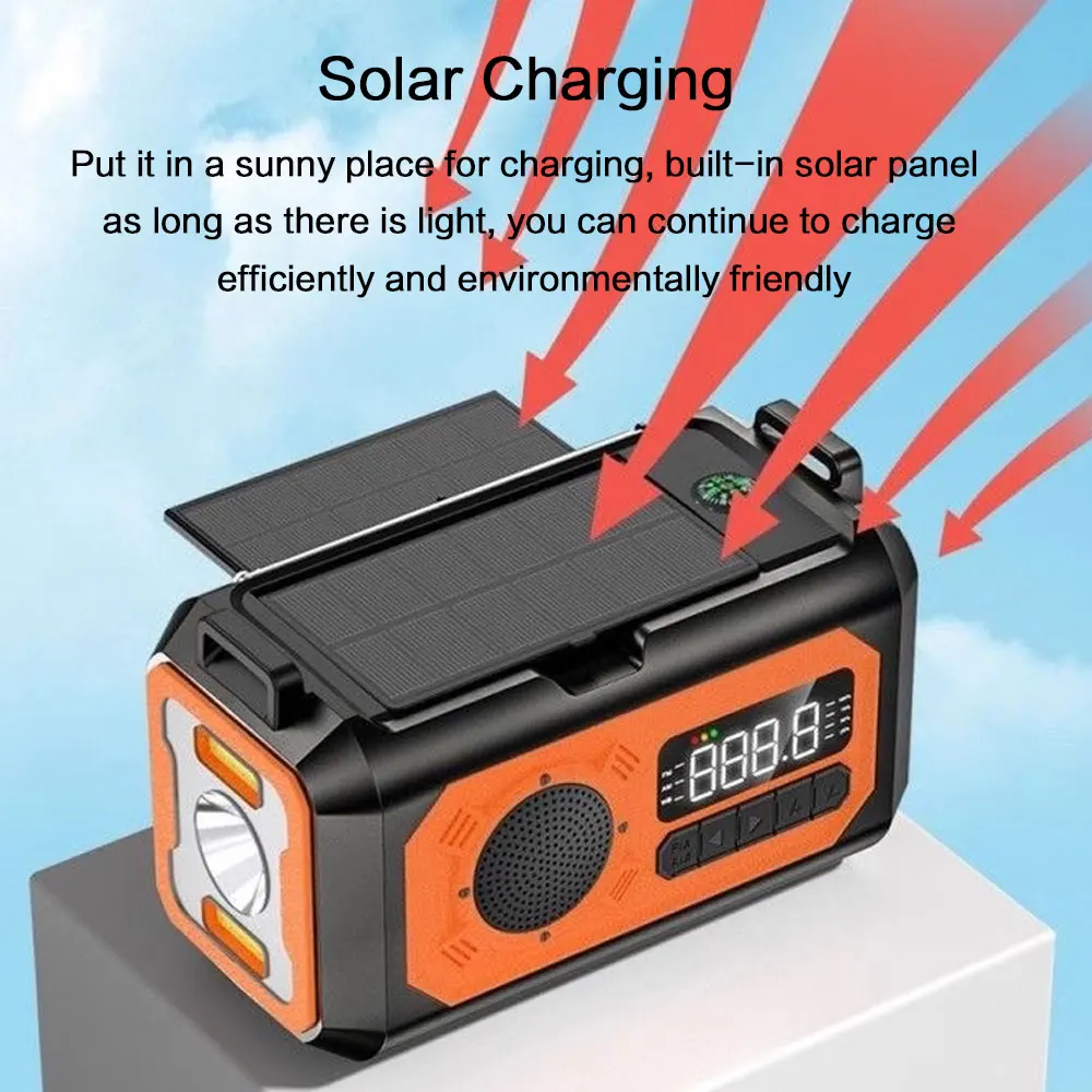 12000mAh AM/FM/NOAA Weather Radio with 2 Solar Panels Solar Hand Crank Portable Emergency Radio Reading Lamp for Outdoor Camping - Image 3