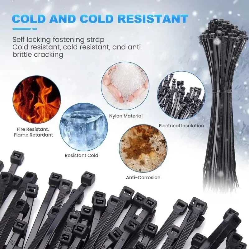 1000/100PCS Nylon Cable Ties Self-locking Cord Ties Straps Adjustable Cables Fastening plastic clamp Heat Resistant Wire Zip Tie - Image 5