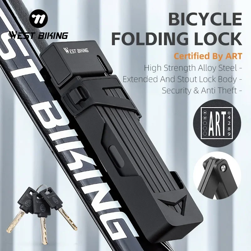 WEST BIKING Foldable Bike Lock Key Strong Security Anti-theft Bicycle Password Lock Heavy Chain Cable Padlock Motorcycle Lock