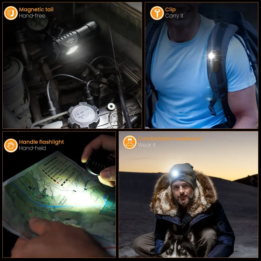 Sofirn HS10 USB C Rechargeable Mini 16340 Headlamp 1100lm LH351D 90CRI Angle Flashlight TIR Optics with Magnet Tail 2 Groups - Image 6