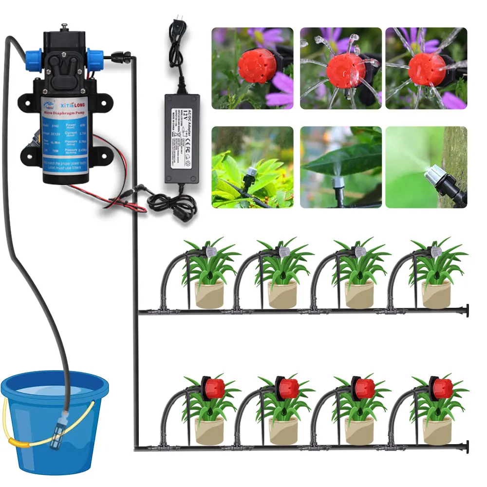 60W Self-Priming Pump Garden Drip Irrigation System Timing Power Supply 5-30M Mist Spray Watering Kits for Courtyard Greenhouse - Image 4