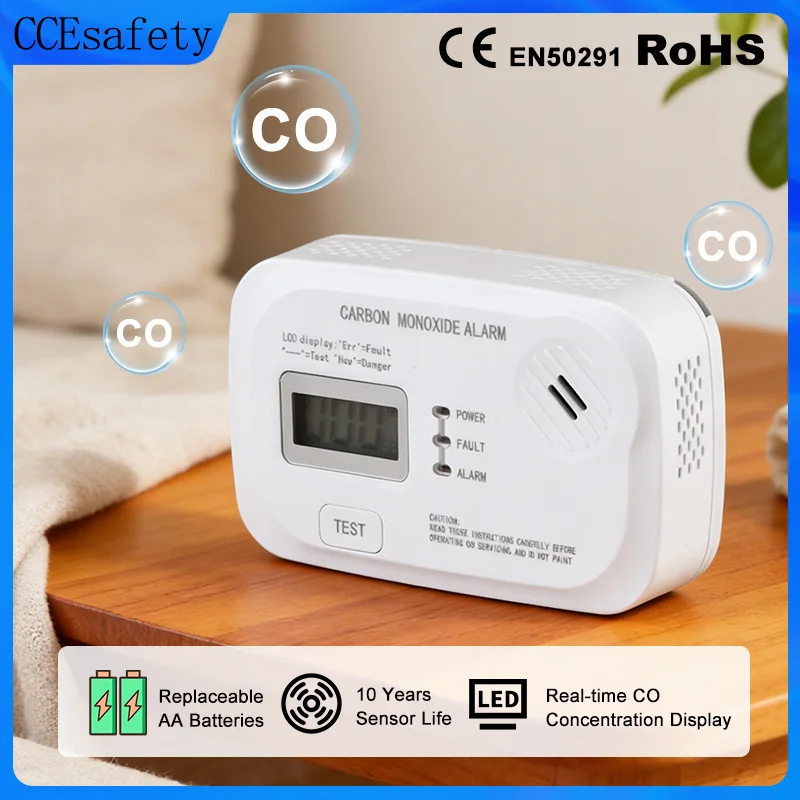 Carbon Monoxide Detector EN50291 10 Years CO Sensor Portable Carbon Monoxide Alarm For Home RV Travel LCD Dispaly AA Batteries