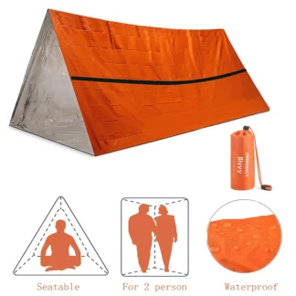 2-Person Emergency Survival Shelter - Waterproof Mylar Bivy Tent & Thermal Sleeping Bag, Reusable SOS Outdoor Rescue Kit