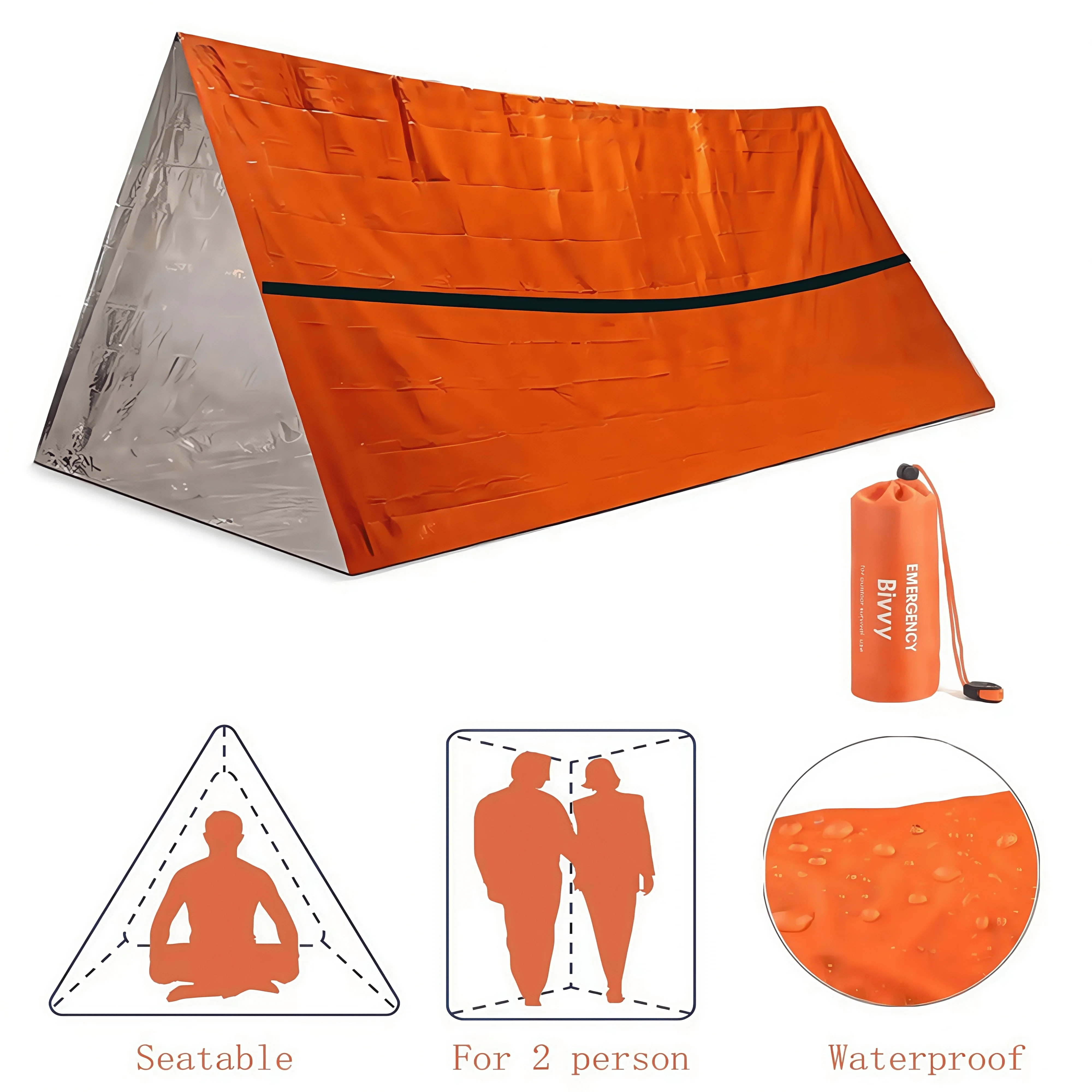 2-Person Emergency Survival Shelter - Waterproof Mylar Bivy Tent & Thermal Sleeping Bag, Reusable SOS Outdoor Rescue Kit