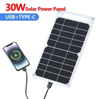 Solar Panel USB Type-C Waterproof 30W Outdoor Hiking Camping Portable Battery Mobile Phone Charging Bank Charging Panel 6.8V