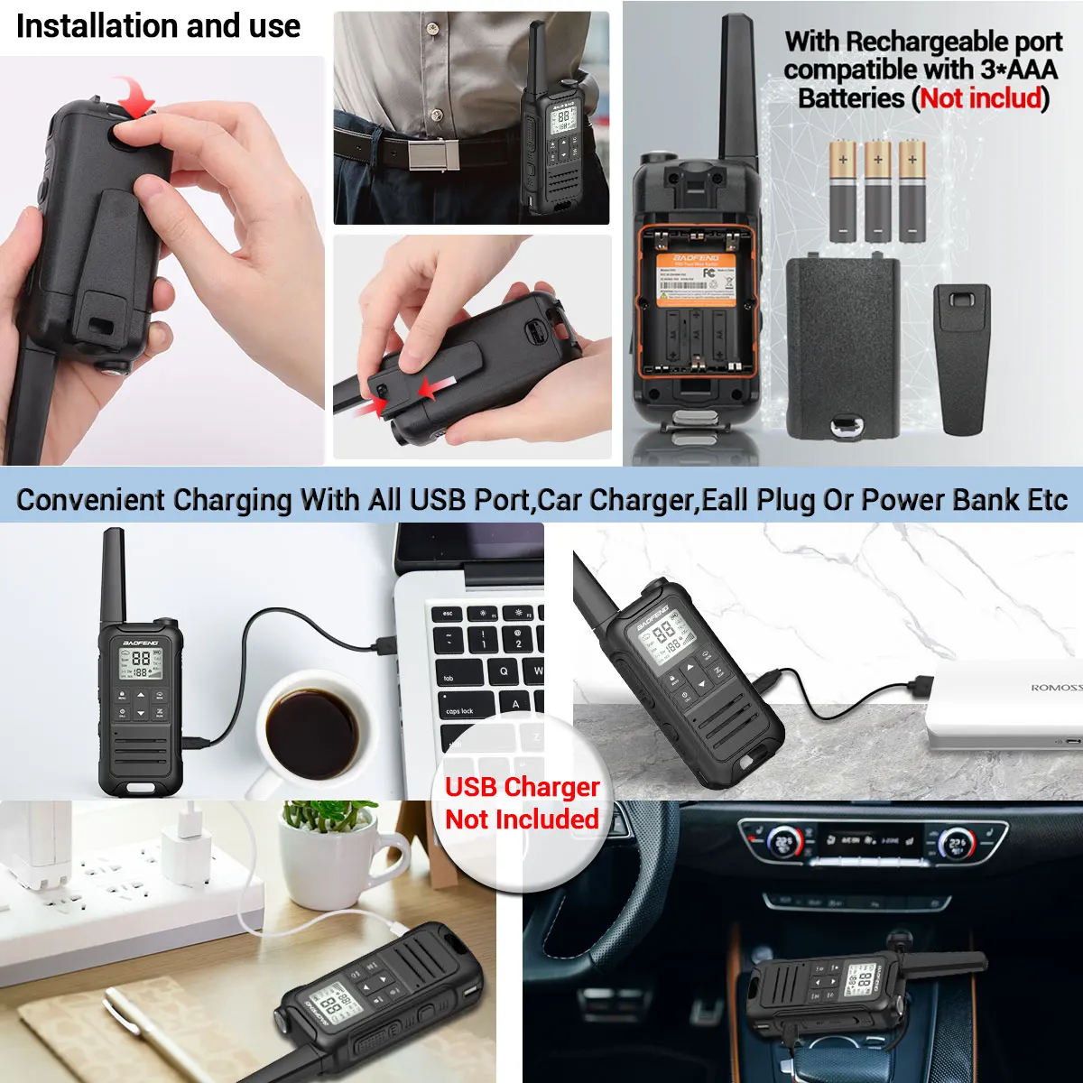 2PCS Baofeng F22 PMR FRS Mini Walkie Talkie Waterproof Type-C Licence-free NOAA Portable Two Way Ham Radio for Hunting - Image 3