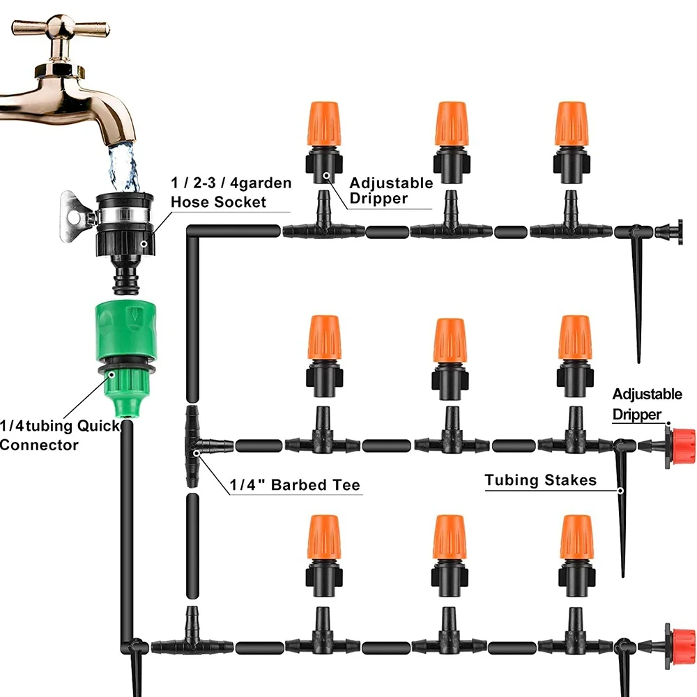 50M Micro Drip Irrigation System Automatic Plant Watering Kit with Adjustable Drippers & Hose - Outdoor Garden Misting Tools - Image 2