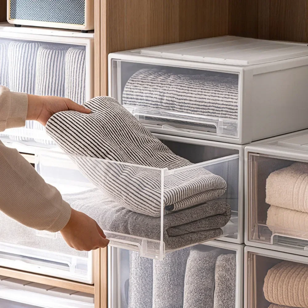 Wardrobe Storage Box High-capacity Drawer Style Stackable Container Transparent Plastic Containers for Household Use Storage - Image 5