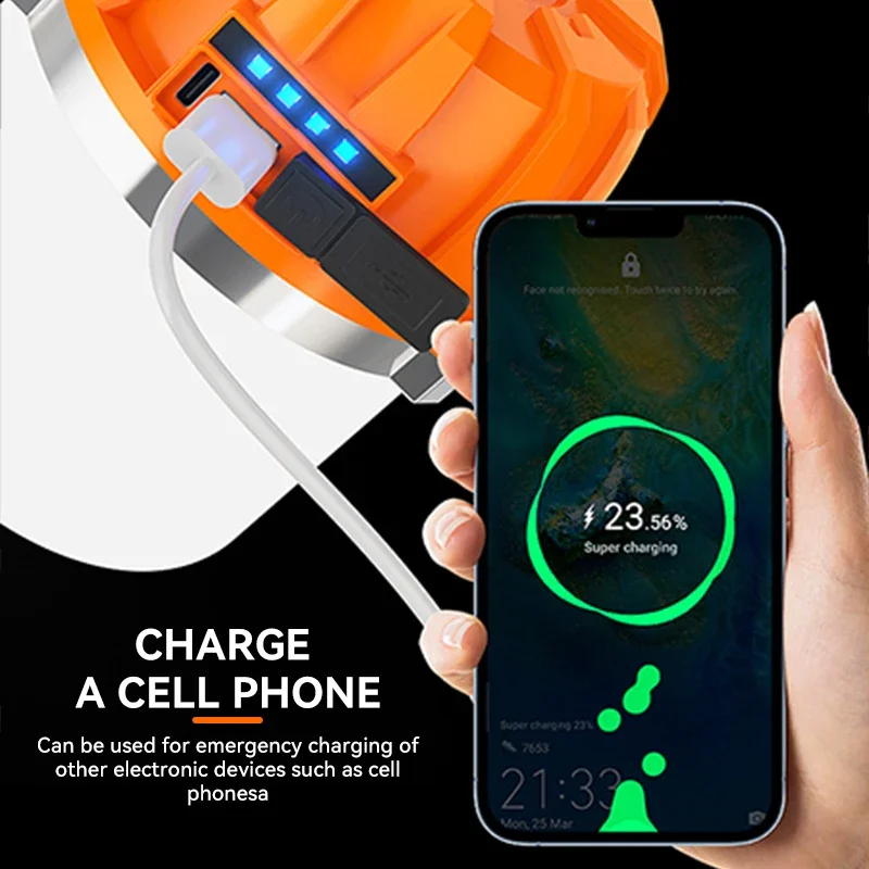 500W LED Camping Lantern USB Rechargeable Portable Lamp Bulb Flashlight with Power Display Emergency Light for Outdoors Fishing - Image 4