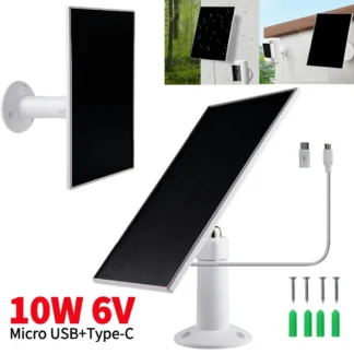 Solar Panel 10W 6V Outdoor Solar Cells 360° Adjustable Wall Mount Camera Solar Panel Micro USB+Type-C for Ring Eufy Blink Arlo