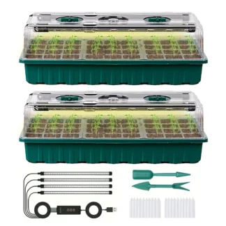 Seed starter tray with grow light, 2-piece 72-compartment nursery tray set, adjustable brightness plant germination tray.