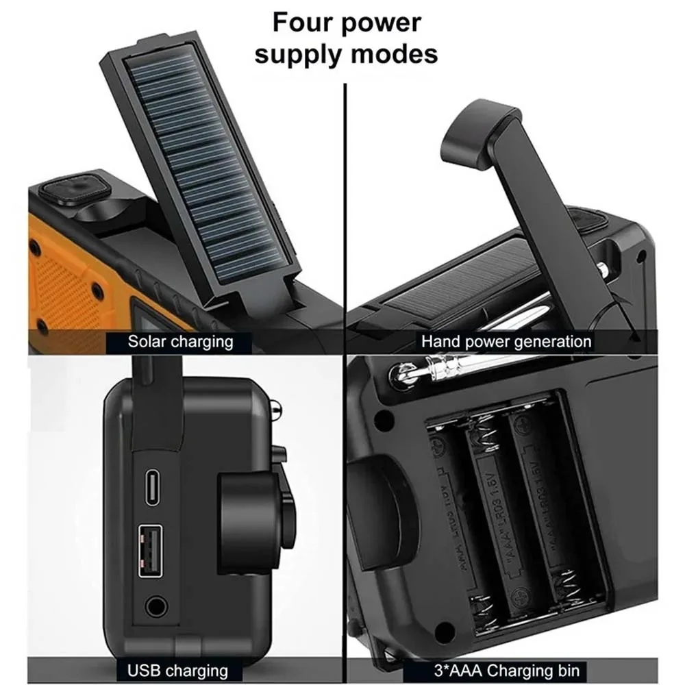 4000mAh Portable Emergency Solar Power Radio Hand Crank Charging AM/FM Weather Radio Led Reading Flashlight Bank Phone Charger - Image 5