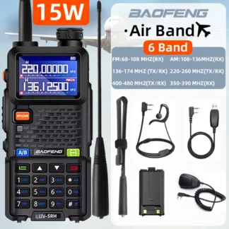 Baofeng walkie talkie UV5RH 15W, six band wireless replication frequency, 999CH, USB transceiver, HAM, , 50KM
