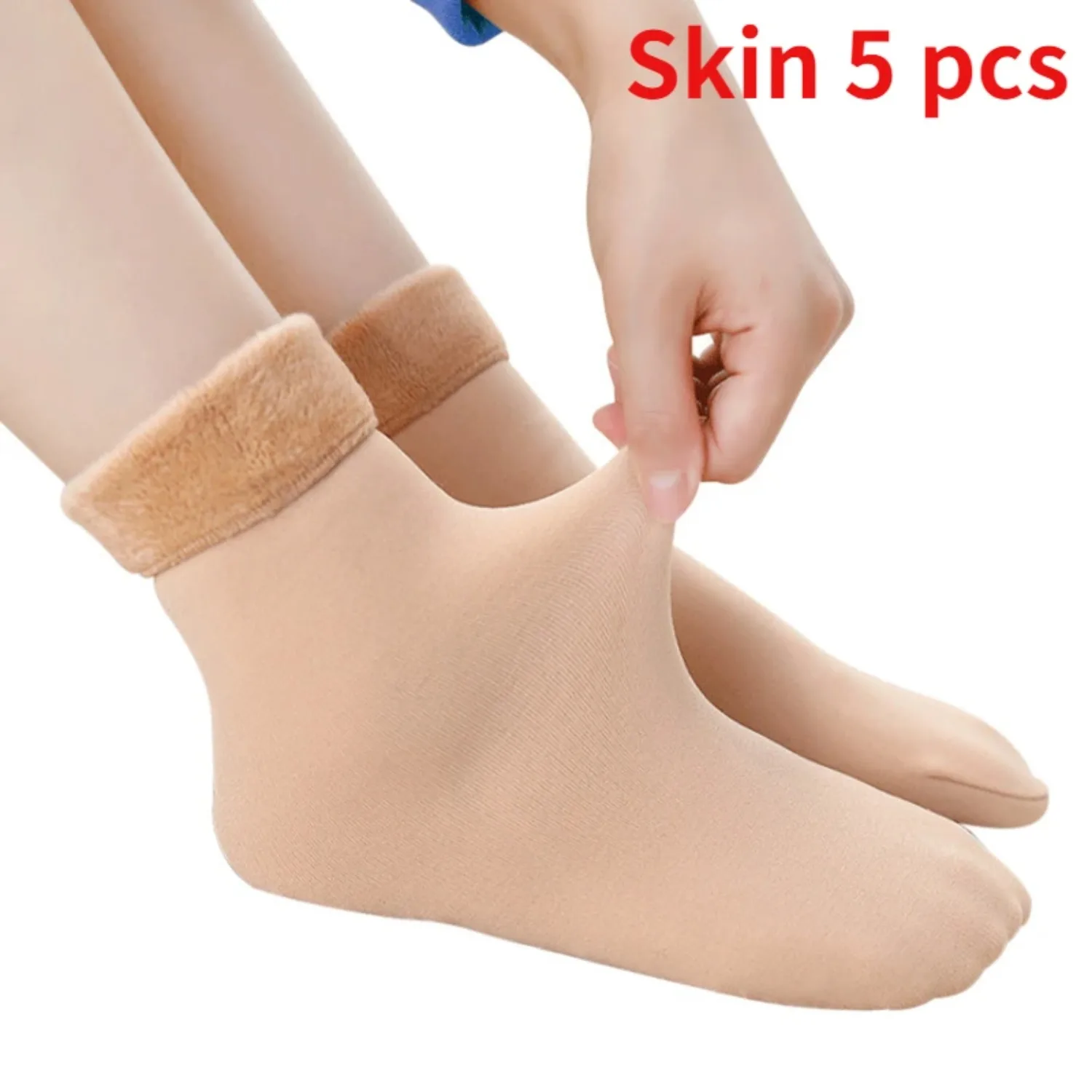 5Pairs/ Winter Warm Solid Women Socks Thicken Thermal Socks Wool Cashmere Black Skin Seamless Snow Sock Velvet Unisex Socks - Image 4