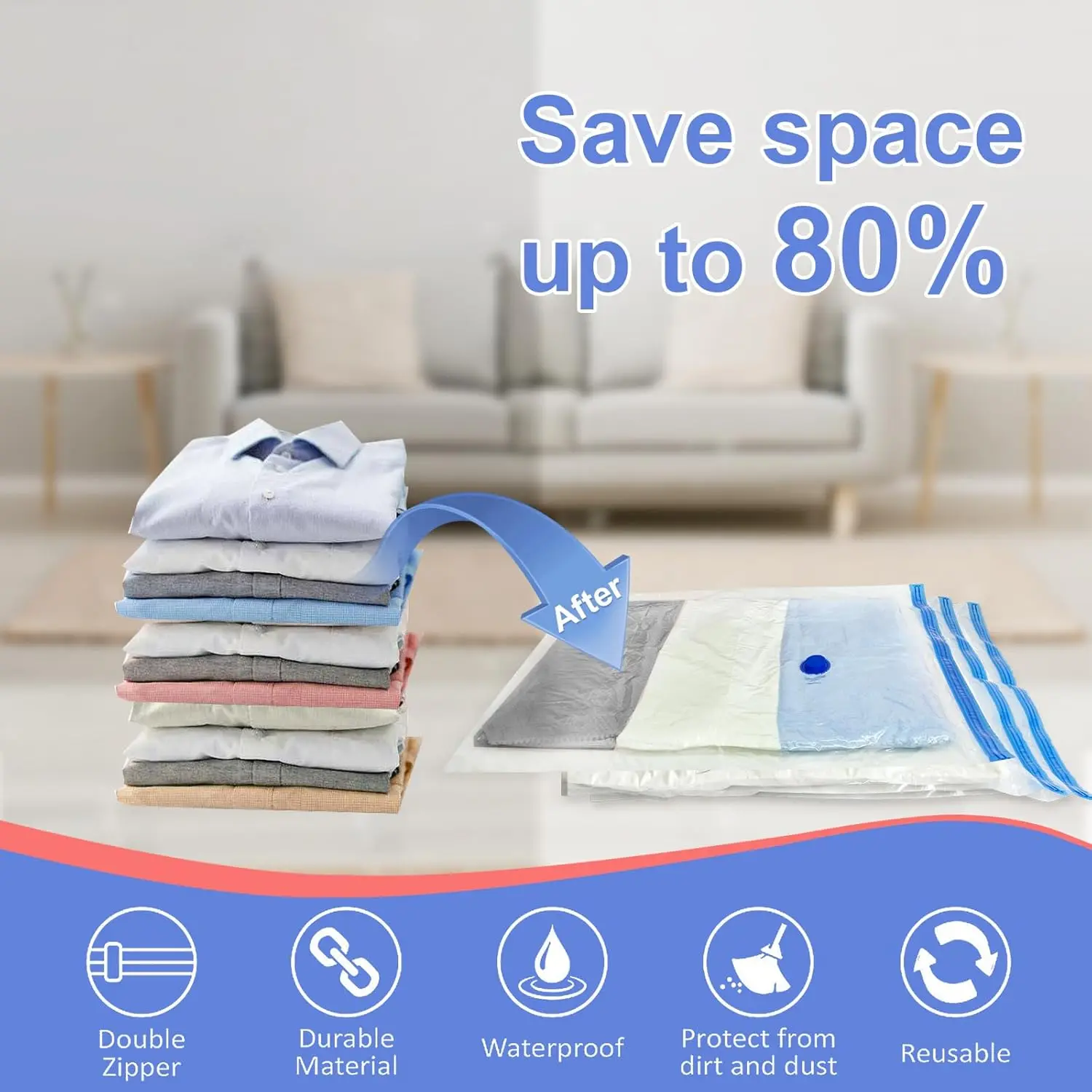 Vacuum Storage Bags With Valve Folding Compressed Space Saving Clothes Storage Big Size For Towel Cloth Blanket - Image 4