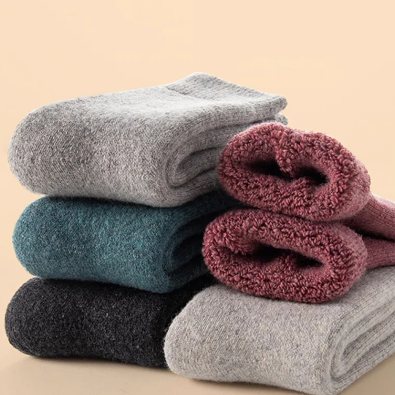2025 New Winter Warm Women Socks Wool Male Men Socks Super Thicker Solid Socks Merino Wool Socks Against Cold Snow Terry Socks - Image 4