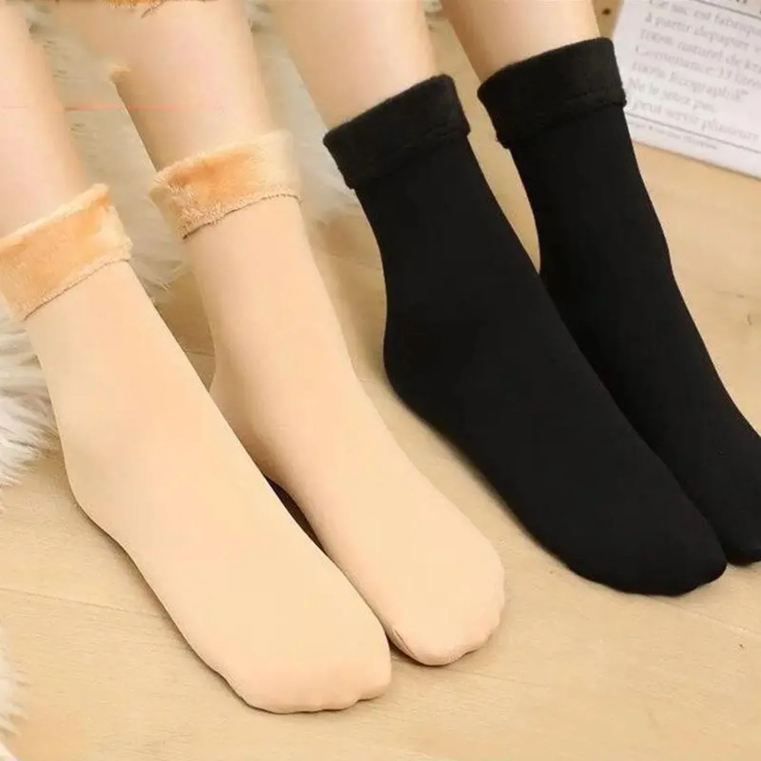 5Pairs/ Winter Warm Solid Women Socks Thicken Thermal Socks Wool Cashmere Black Skin Seamless Snow Sock Velvet Unisex Socks - Image 5