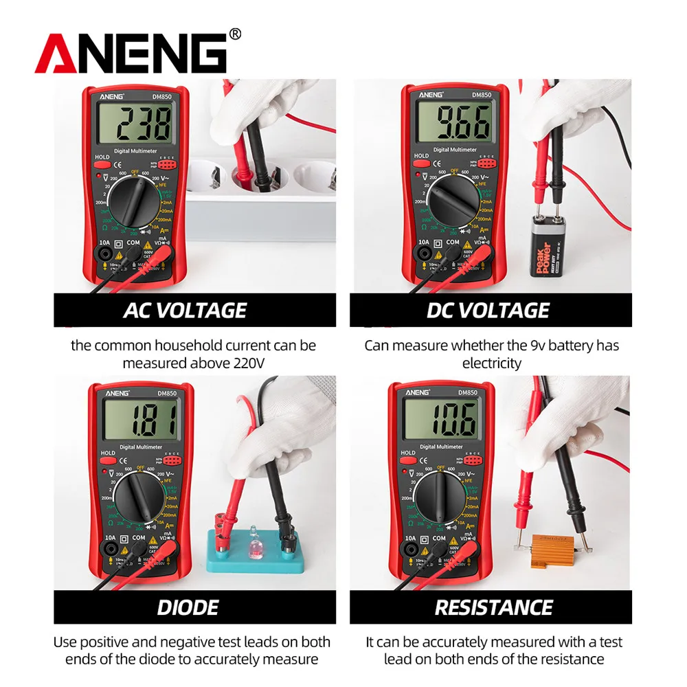 ANENG DM850 Digital Multimeter Automatic Professional 1999 Counts Auto AC/DC Votage Tester Ohm Current Ammeter Detector Tool - Image 3