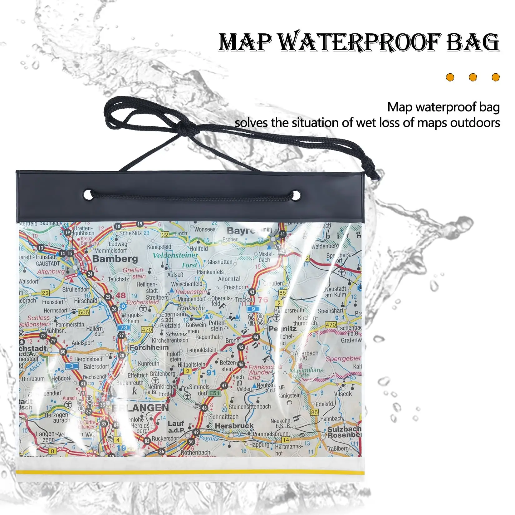 Waterproof Map Case - Transparent Holder w/ Compass, 6 Carabiners & 2 Whistles - Image 5