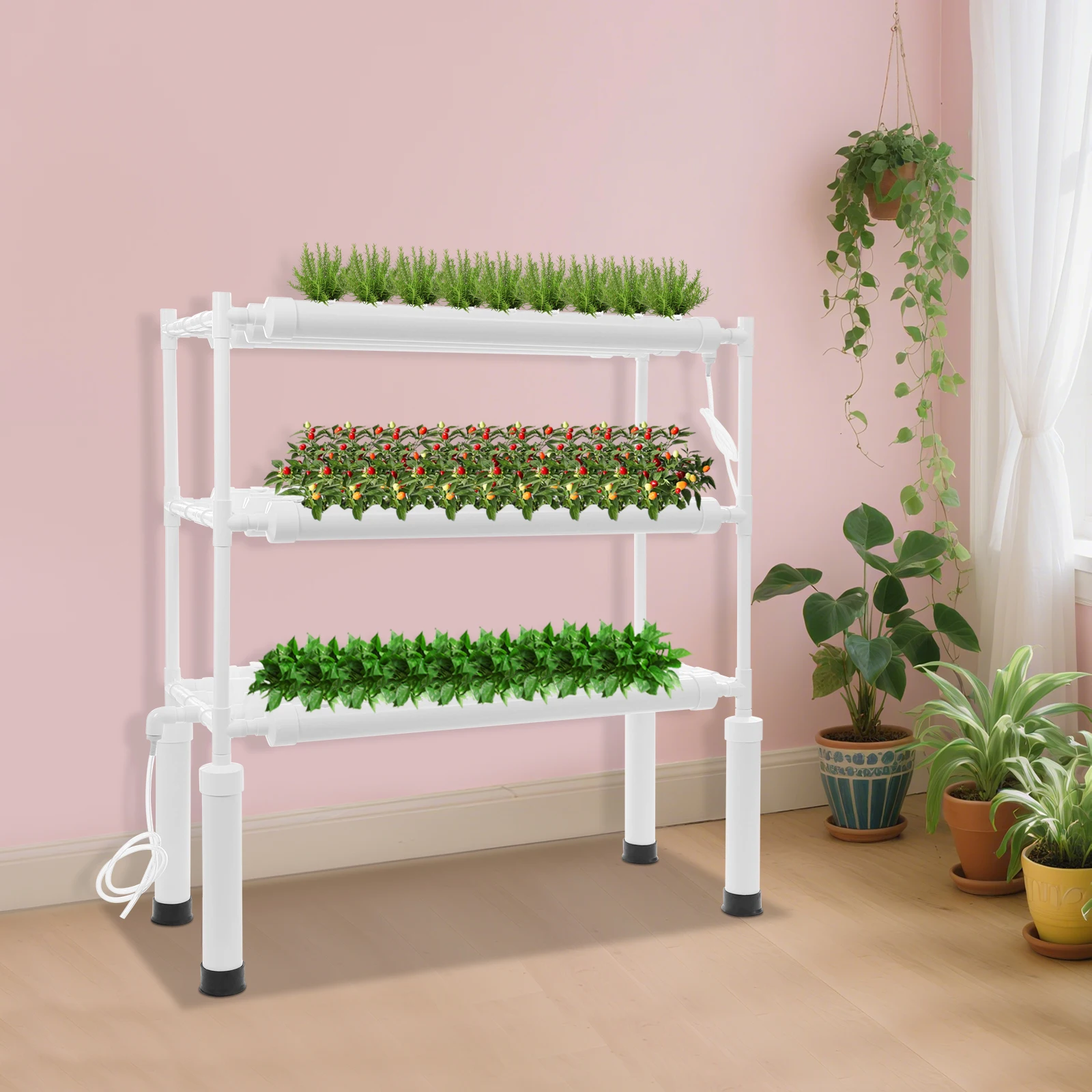 108-Hole Hydroponic Growing Kit, 3-Tier Vertical Hydroponic Rack, Hydroponics Growing System Kit with Water Pump & Timer, White