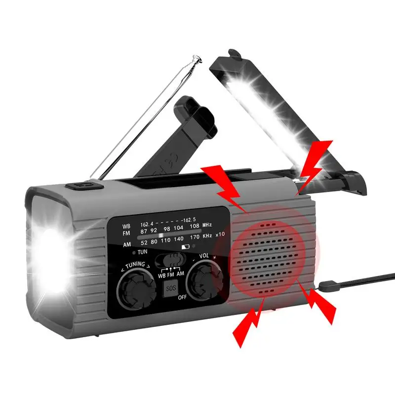 Solar Radio Flashlight For Camping Portable Hand Crank Weather Radio AM/FM/NOAA Radio Crank Radios 3 Way Charging Survival Radio - Image 5