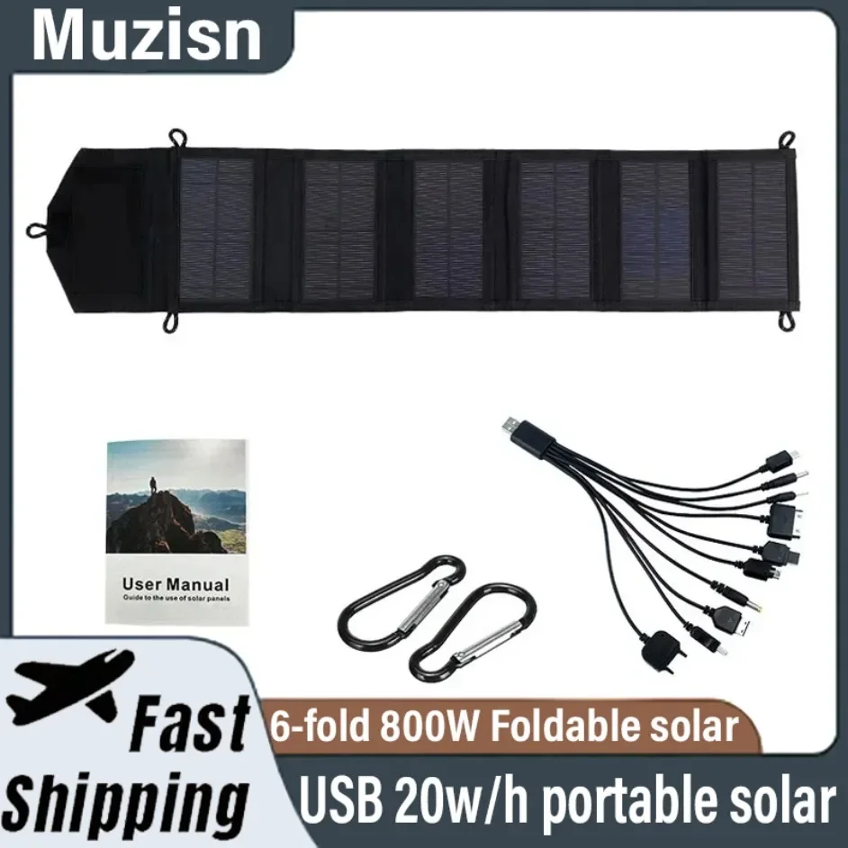 6-fold 800W Foldable Solar Panel 20w/h Portable Solar Panels Charger USB 5V DC Full Time Power Solar Panel Mobile Power Supply