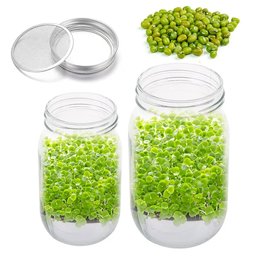 16/32oz Sprouting Jars with Screen Lids Sprouts Growing Kit Wide Mouth Mason Jar Seed Germination Kit Indoor Sprouter Set