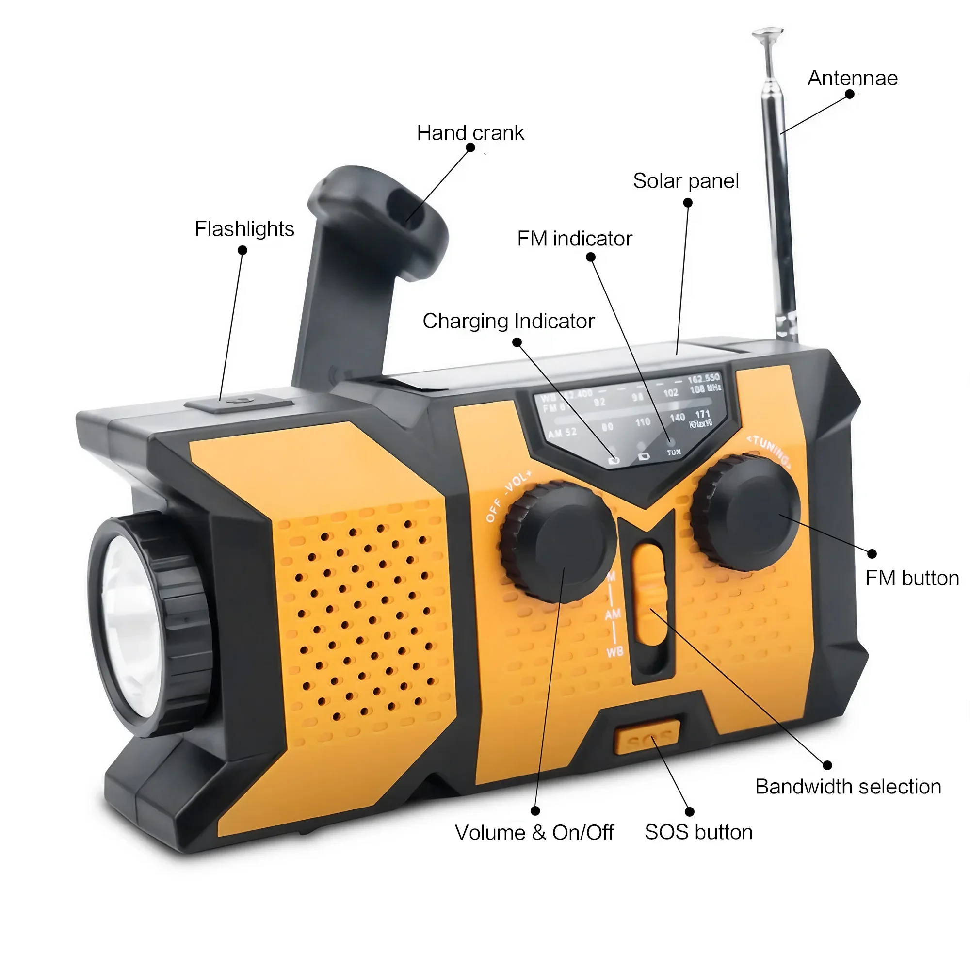 Emergency Hand Crank Solar Radio with LED Flashlight, AM/FM/NOAA Portable Weather Radio with 2000mAh Mobile Power Phone Charger - Image 4
