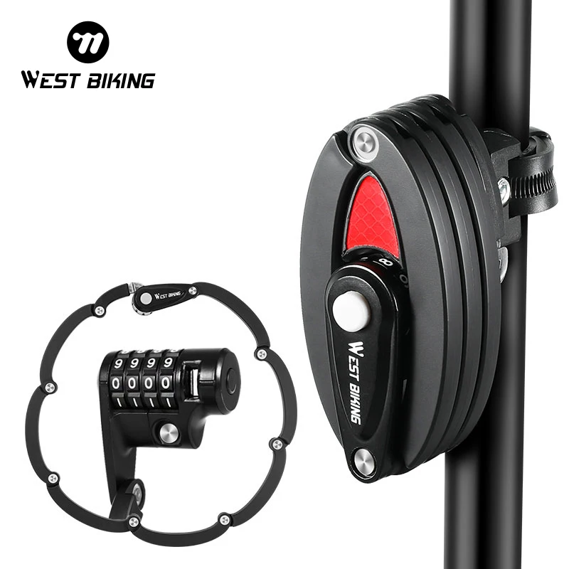 WEST BIKING Bike Folding Password Lock Anti-theft Chain Padlock Motorcycle Safety Portable Locks Reflective Bicycle Accessories