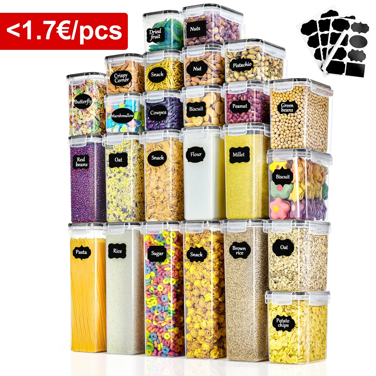 25pcs Airtight Kitchen Grain Storage Organizer Food Jars Household Large Tank Plastic Moisture-resistant Storage Box Spice Jars