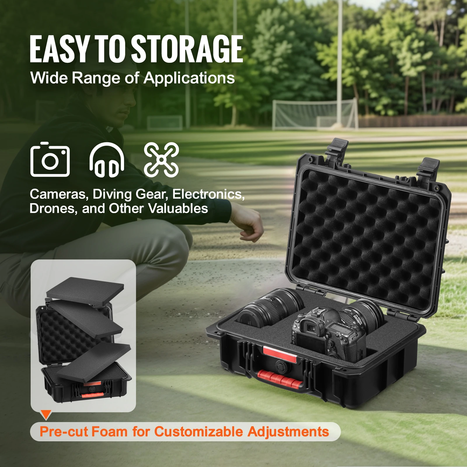 VEVOR IP67 Weatherproof Hard Case Heavy Duty Protective Case with Pre-cut Foam and Handles for Travel Hunting Military Cameras - Image 3