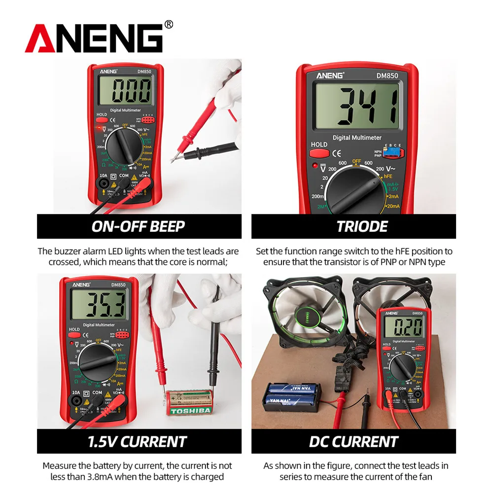ANENG DM850 Digital Multimeter Automatic Professional 1999 Counts Auto AC/DC Votage Tester Ohm Current Ammeter Detector Tool - Image 4