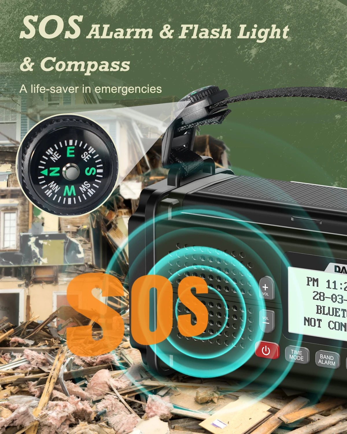 DAB+ Radios FM Bluetooth Speaker 10000mAh PowerBan Emergency Radio Portable Solar Radio Receiver Hand Crank USB-C Charging LED - Image 2