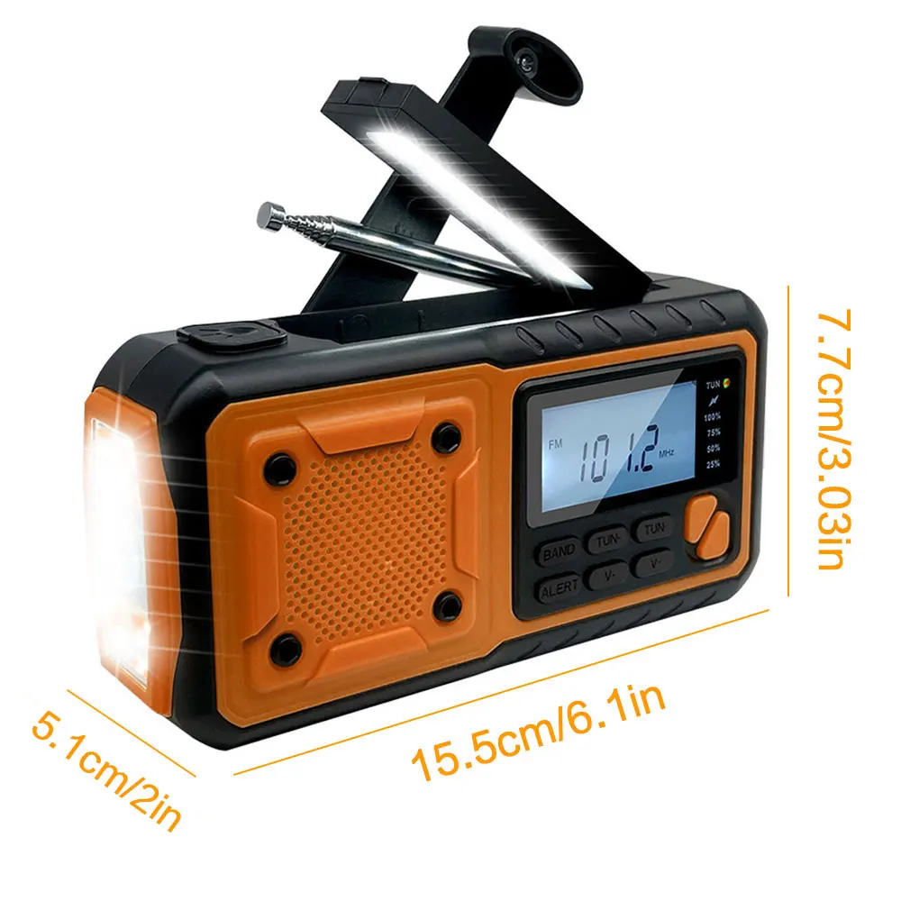 4000mAh Portable Emergency Solar Power Radio Hand Crank Charging AM/FM Weather Radio Led Reading Flashlight Bank Phone Charger - Image 6