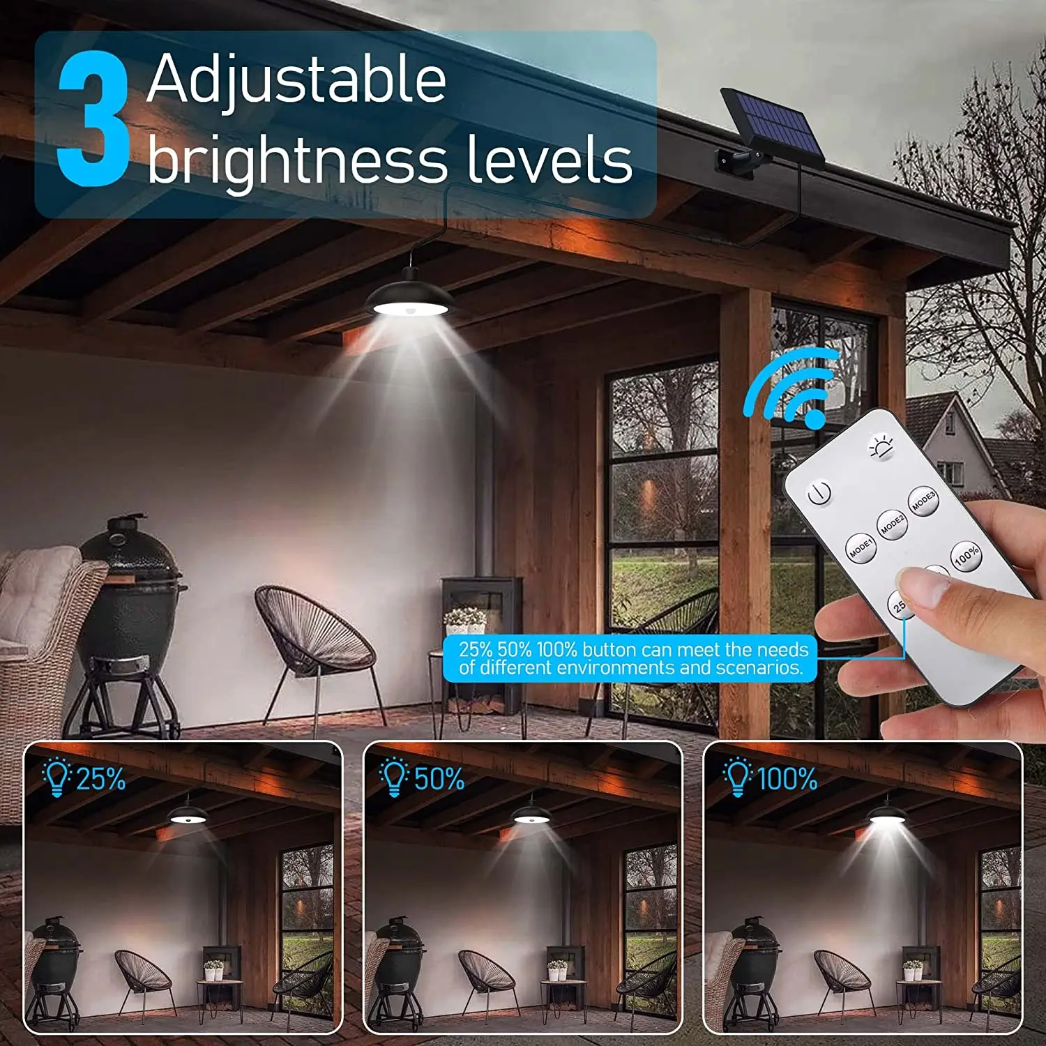 Solar Camping Light Outdoor 156 LED Motion Sensor Waterproof Indoor Pendant Lamp Decorations with Remote Control for Garden Shed - Image 3