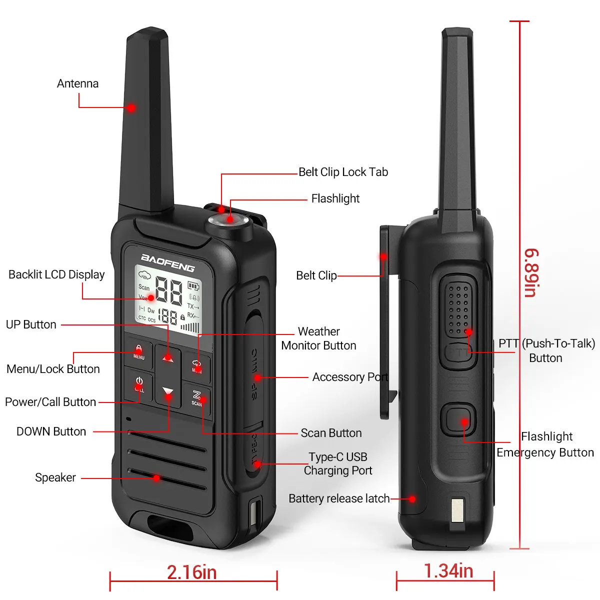 2PCS Baofeng F22 PMR FRS Mini Walkie Talkie Waterproof Type-C Licence-free NOAA Portable Two Way Ham Radio for Hunting - Image 5