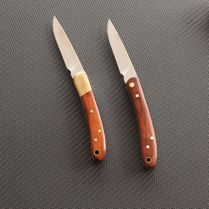 Stainless Steel Sharp Small Ourdoor Camping Pocket Folding Blade Knife Wood Handle EDC Tool Knifes Hand Tool For Survival