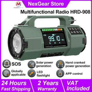 Outdoor Multifunctional Radio, Manual Emergency Generator, FM/MW/SW/VHF/WB Radio Solar, LED Flashlight Emergency SOS Alarm
