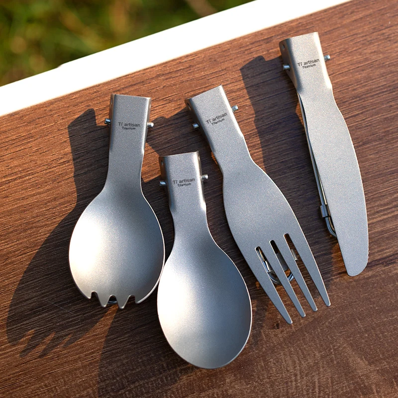 Tiartisan Titanium Foldable Cutlery Portable Outdoor Camping Tableware Hiking Folding Fork Spoon Knife - Image 4