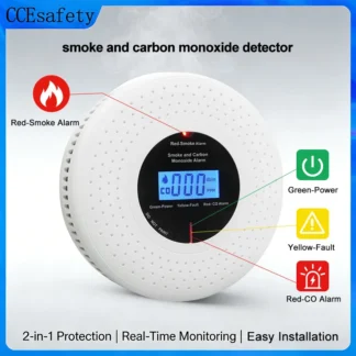 Smoke Detector and Carbon Monoxide Detector 10 Years Sensor Life 2-in-1 Gas Detector with LCD Display 2 PCS AA Battery For Home