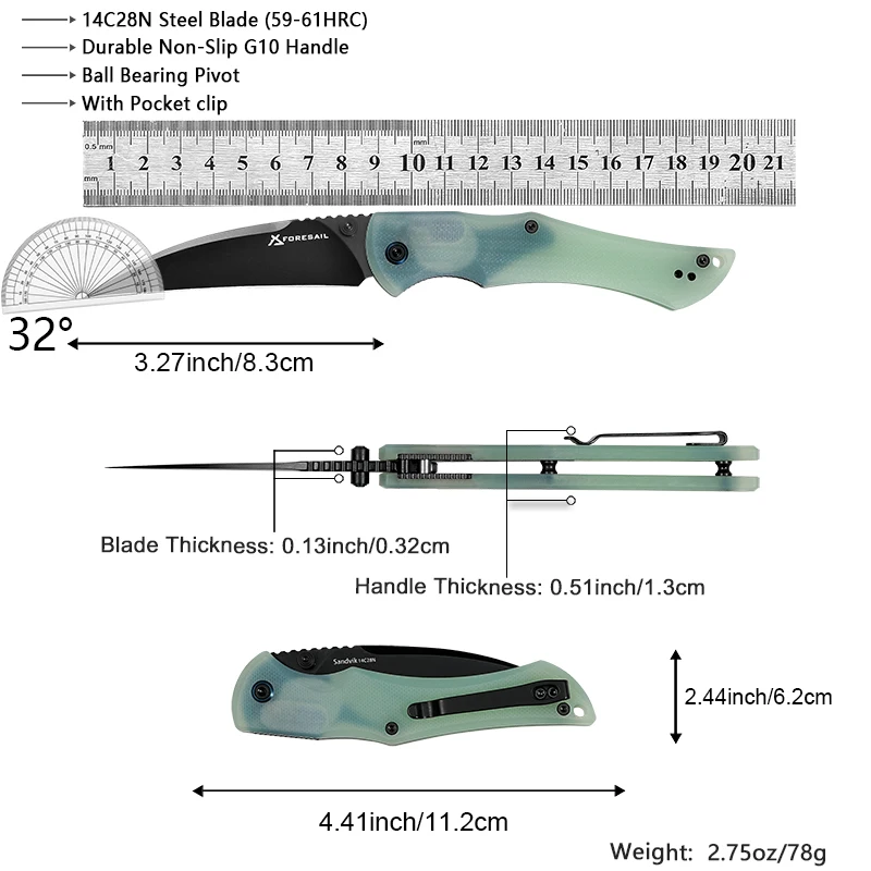 VNLA 14C28N Steel Sharp Folding Knife Outdoor Camping Hunting Cutting Survival Hiking Fishing Portable Pocket Clip EDC ToolKnife - Image 6